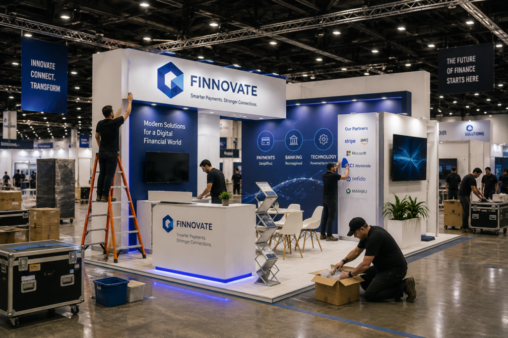 Exhibitor booth setup at a trade show